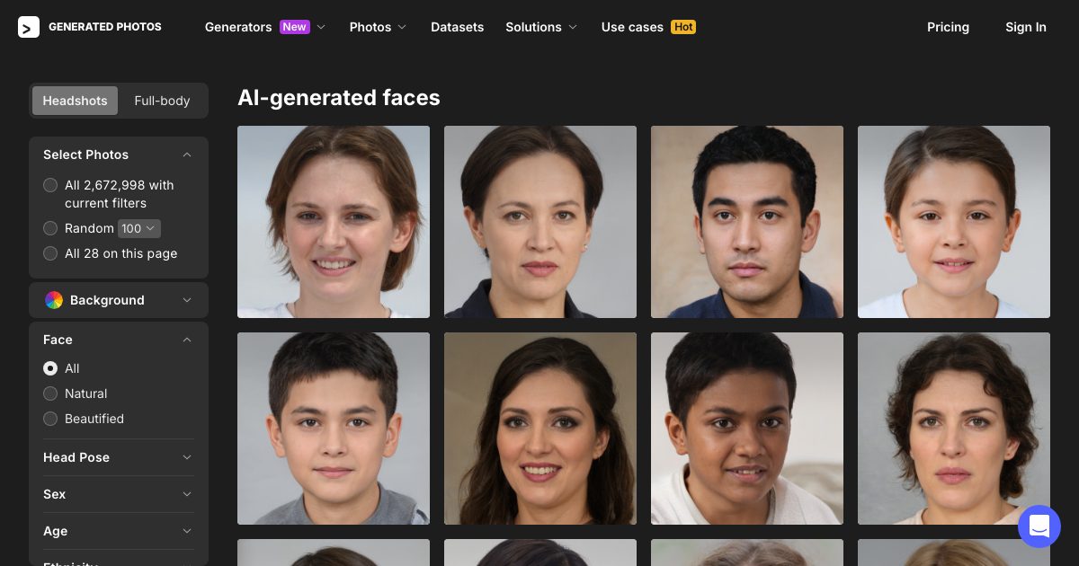 Generated Photos Faces screenshot