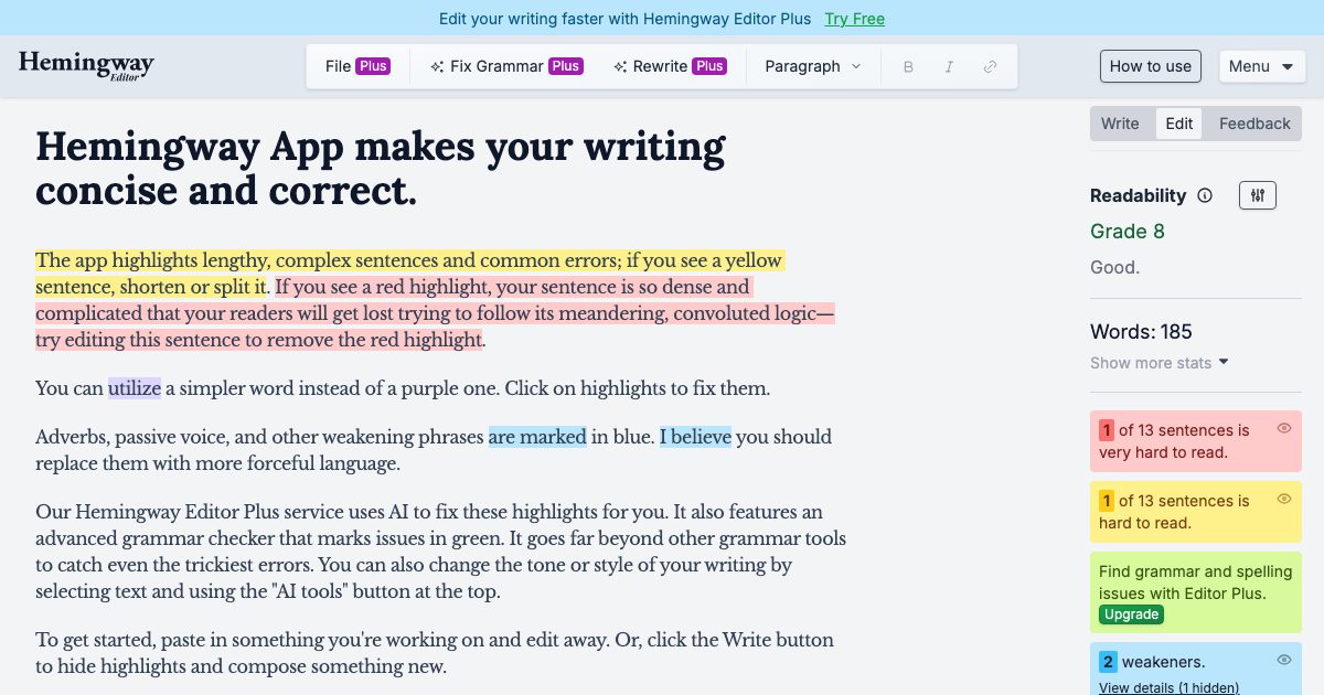 Hemingway Editor screenshot